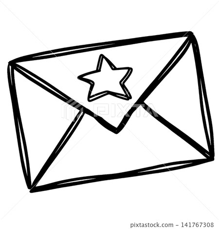 Envelope with star icon, hand drawn line art of mail Envelope with star icon, hand drawn line art of mail 141767308