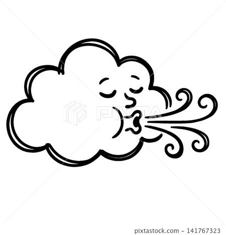 Smoking cloud blowing wind, line art illustration Smoking cloud blowing wind, line art illustration 141767323