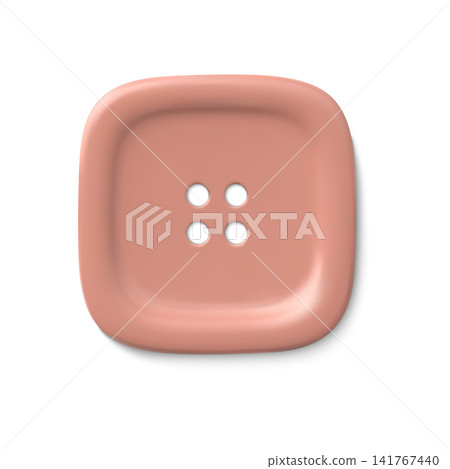 3D sewing button vector icon, realistic rounded square shape plastic beige pastel color button with small four holes 3D sewing button vector icon, realistic rounded square shape plastic beige pastel color button with small four holes 141767440