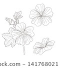 一組西方草藥“藍錦葵”的向量線條藝術迷你插圖。 141768021