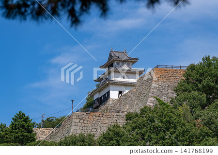 在藍天的襯托下,巍然屹立的是香川縣丸龜城的天守閣,它是日本現存的十二座原始城堡天守閣之一。 在藍天的襯托下,巍然屹立的是香川縣丸龜城的天守閣,它是日本現存的十二座原始城堡天守閣之一。 141768199
