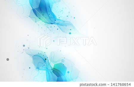 Abstract technology background with blue wireframe wave and hexagons. Vector Abstract technology background with blue wireframe wave and hexagons. Vector 141768654