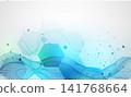 Abstract technology background with blue wireframe wave and  hexagons. Vector 141768664