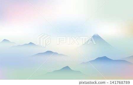 日本富士山。背景插圖描繪了雲海和富士山。 日本富士山。背景插圖描繪了雲海和富士山。 141768789