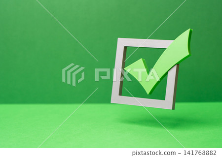 Green tick checkmark for voting in elections. Checkbox. To-do list. Passed the test, completed the task. Minimalistic business sweet. Receiving permission and confirmation. Approval completion Green tick checkmark for voting in elections. Checkbox. To-do list. Passed the test, completed the task. Minimalistic business sweet. Receiving permission and confirmation. Approval completion 141768882
