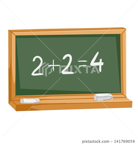 Blackboard cartoon hand drawn vector illustration with simple math equation and chalk pieces. Classic school classroom design perfect for education posters, teacher materials and study decor Blackboard cartoon hand drawn vector illustration with simple math equation and chalk pieces. Classic school classroom design perfect for education posters, teacher materials and study decor 141769059