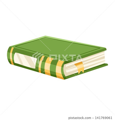 Book cartoon hand drawn vector illustration with green hardcover and bookmark ribbon. Classic education symbol perfect for school posters, library decor and learning materials Book cartoon hand drawn vector illustration with green hardcover and bookmark ribbon. Classic education symbol perfect for school posters, library decor and learning materials 141769061