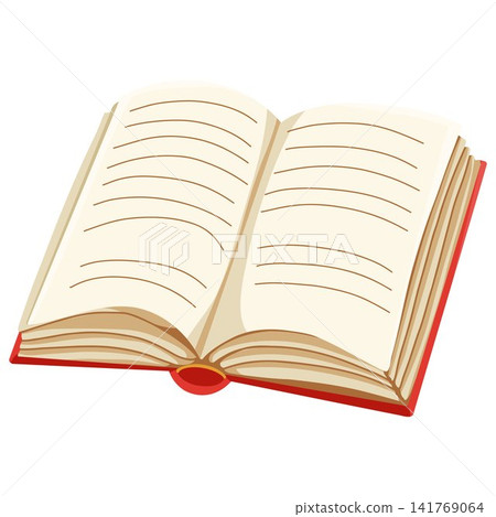 Open book cartoon hand drawn vector illustration with lined pages and red cover. Reading and education symbol perfect for library posters, school materials and learning design Open book cartoon hand drawn vector illustration with lined pages and red cover. Reading and education symbol perfect for library posters, school materials and learning design 141769064