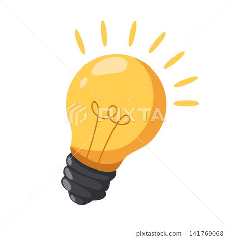 Light bulb cartoon hand drawn vector illustration with glowing yellow light. Creative idea and learning symbol perfect for school posters, STEM education and classroom branding Light bulb cartoon hand drawn vector illustration with glowing yellow light. Creative idea and learning symbol perfect for school posters, STEM education and classroom branding 141769068