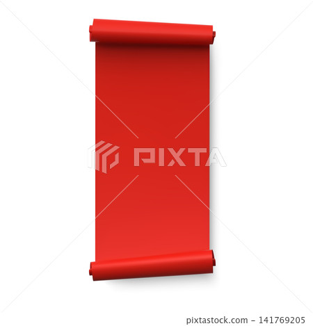 Glossy red scroll ribbon isolated 3D vector element Glossy red scroll ribbon isolated 3D vector element 141769205