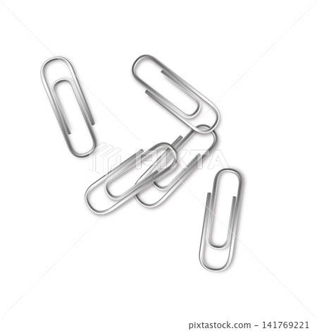 Metal paper clips pile 3D vector realistic illustration, paperclip for file attachment, stationery tool, office supplies Metal paper clips pile 3D vector realistic illustration, paperclip for file attachment, stationery tool, office supplies 141769221