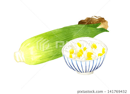 Corn rice - Japanese food - hand-drawn watercolor illustration material Corn rice - Japanese food - hand-drawn watercolor illustration material 141769432