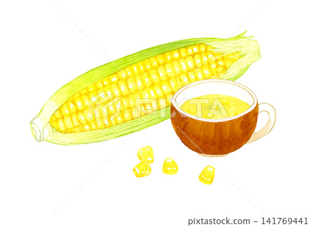 Corn soup and corn set - hand-drawn watercolor illustration material Corn soup and corn set - hand-drawn watercolor illustration material 141769441