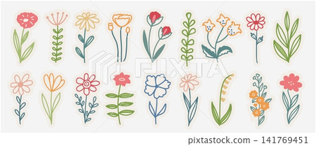Colorful set of simple colorful flower silhouette. Colorful set of simple colorful flower silhouette. 141769451