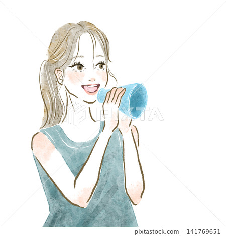 一幅插圖，描繪了一位容貌清新的年輕女子拿著擴音器歡呼吶喊。 141769651