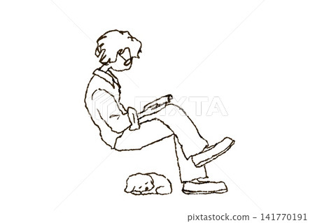 A man reading a book, a dog, stylish A man reading a book, a dog, stylish 141770191