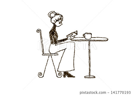 A woman reading a book in a stylish cafe. A woman reading a book in a stylish cafe. 141770193