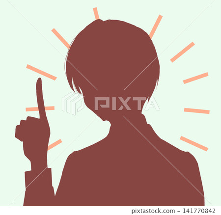 A silhouette of a man pointing with his index finger, accompanied by converging lines. 141770842