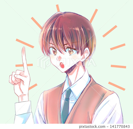 一名男學生用食指指向匯聚的線條。 一名男學生用食指指向匯聚的線條。 141770843