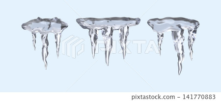 Snow icicles 3D vector illustrations set, realistic hanging icicles in winter frost, winter seasonal icy frozen element 141770883
