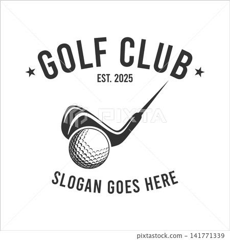 Golf Clubs logo with ball and crossed golf stick Golf Clubs logo with ball and crossed golf stick 141771339