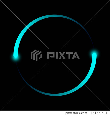 abstract cyan neon circular light ring on black background with futuristic glow abstract cyan neon circular light ring on black background with futuristic glow 141771491