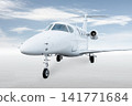 Modern white corporate jet plane isolated on bright background with sky 141771684