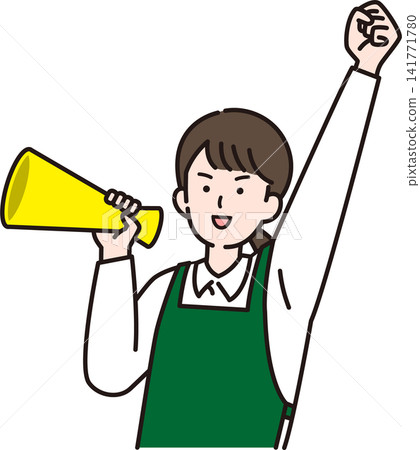 An illustration of a female salesperson calling out with a megaphone. An illustration of a female salesperson calling out with a megaphone. 141771780