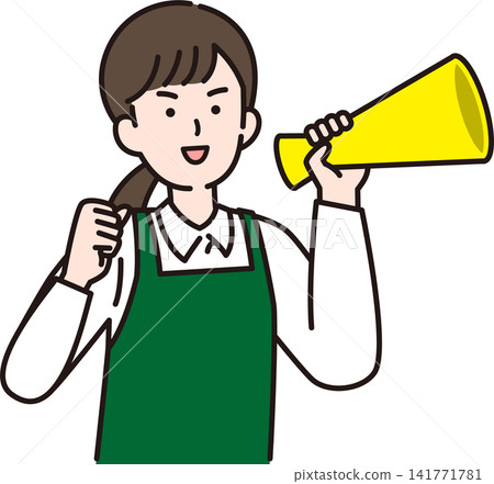 An illustration of a female salesperson cheering with a megaphone. An illustration of a female salesperson cheering with a megaphone. 141771781