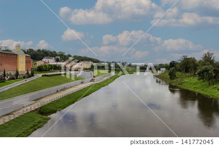 Panoramic view of the Dnieper River from the bridge, Smolensk Oblast, Russia 141772045