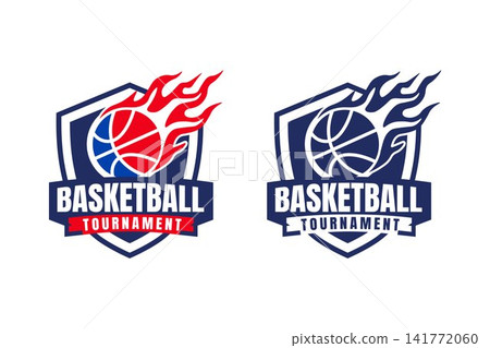 Modern Flaming Basketball Shield Tournament Emblem Logo with Dynamic Sports Badge Vector Design Modern Flaming Basketball Shield Tournament Emblem Logo with Dynamic Sports Badge Vector Design 141772060