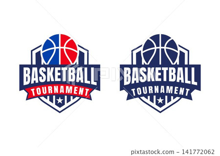 Modern Basketball Shield Tournament Emblem Logo with Geometric Sports Badge Vector Modern Basketball Shield Tournament Emblem Logo with Geometric Sports Badge Vector 141772062