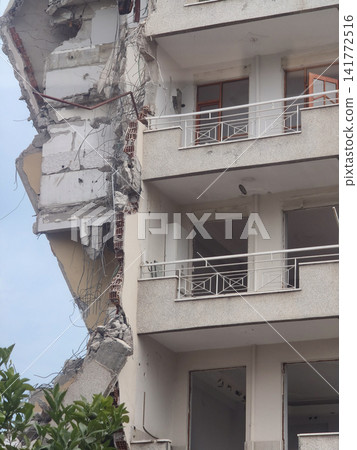 Damaged Building Showing Structural Destruction. Damaged Building Showing Structural Destruction. 141772516