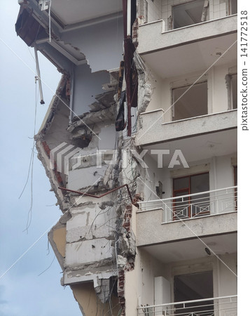 Damaged Building Showing Structural Destruction. 141772518
