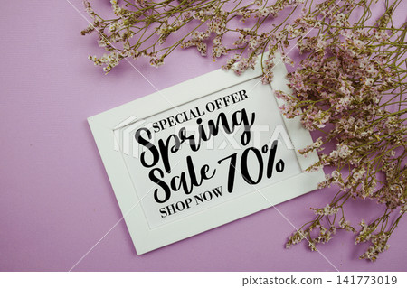 Spring Sale 70% Promotion and Marketing with flowers bouquet decoration on purple background Spring Sale 70% Promotion and Marketing with flowers bouquet decoration on purple background 141773019