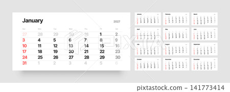 Monthly calendar layout for 2027. Planner diary. Monthly calendar layout for 2027. Planner diary. 141773414