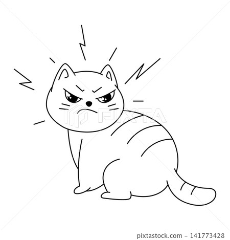 Angry cat turned away. Cartoon illustration of cute kitten pet. 141773428