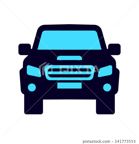 Front view of an suv car icon with blue highlights on dark background, transport Front view of an suv car icon with blue highlights on dark background, transport 141773553