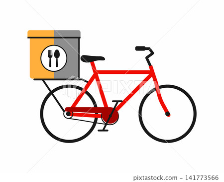 Red food delivery bicycle with restaurant meal container icon, delivery Red food delivery bicycle with restaurant meal container icon, delivery 141773566