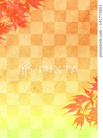 日式背景插圖,以方格圖案和秋葉為特色。 日式背景插圖,以方格圖案和秋葉為特色。 141773601