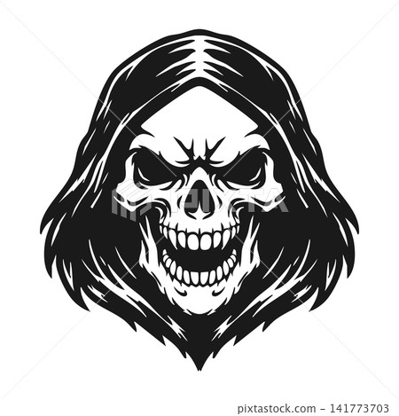 Vector tribal skull logo with hair Vector tribal skull logo with hair 141773703