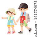 Children wearing hats on a summer outing 141774078