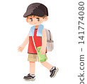 A boy walking with a backpack on during a summer outing. 141774080
