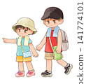 Children wearing hats on a summer outing 141774101