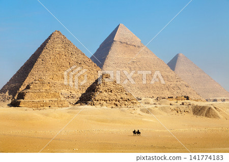 Pyramids of Giza in Egypt Desert Panorama 141774183