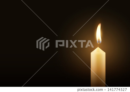 Vector Candle Light. 3d Realistic Burning Flame on Dark Background. Memorial and Sympathy Horizontal Card Template. Spiritual, Calm Design For Remembrance, Meditation, Condolence Vector Candle Light. 3d Realistic Burning Flame on Dark Background. Memorial and Sympathy Horizontal Card Template. Spiritual, Calm Design For Remembrance, Meditation, Condolence 141774327