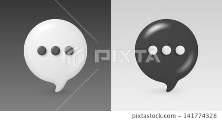 Vector 3d Chat Bubbles in Black and White With Typing Indicator. Speech Balloon Icons. Messaging and Online Communication Concept. Social Media Dialogue Symbols. Customer Support Chat 141774328