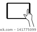Illustration of a tablet and a hand operating it 141775099