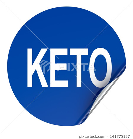 Keto, blue round sticker with peeled corner. 3D rendering 141775137