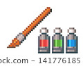Paintbrush and three colors of paint 141776185